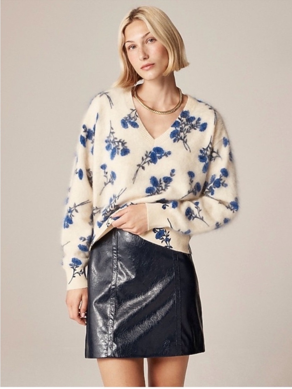 J.Crew Brushed Cashmere V-Neck Sweater in Toile Floral Print XS